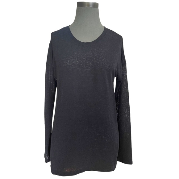 CATHERINE MALANDRINO Black Women Casual Sweater Long Sleeve Drop Shoulder Top - Picture 2 of 5